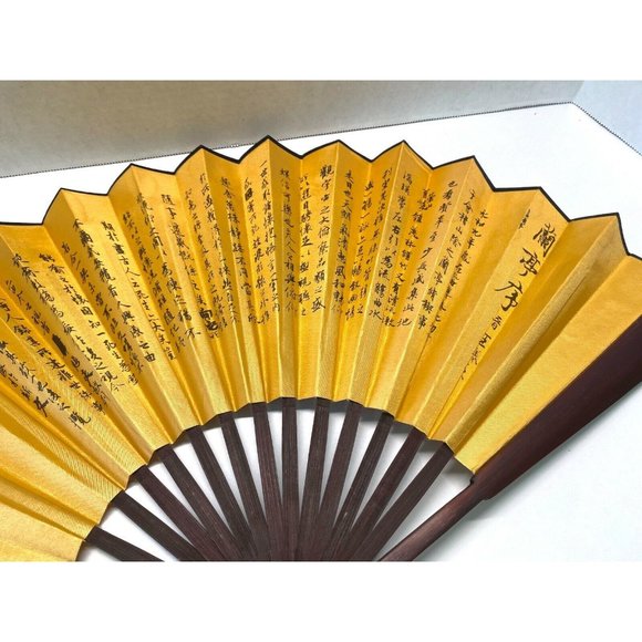 Vintage Chinese Folding Hand Fan Asian Village Scene 22" Span - Picture 9 of 10